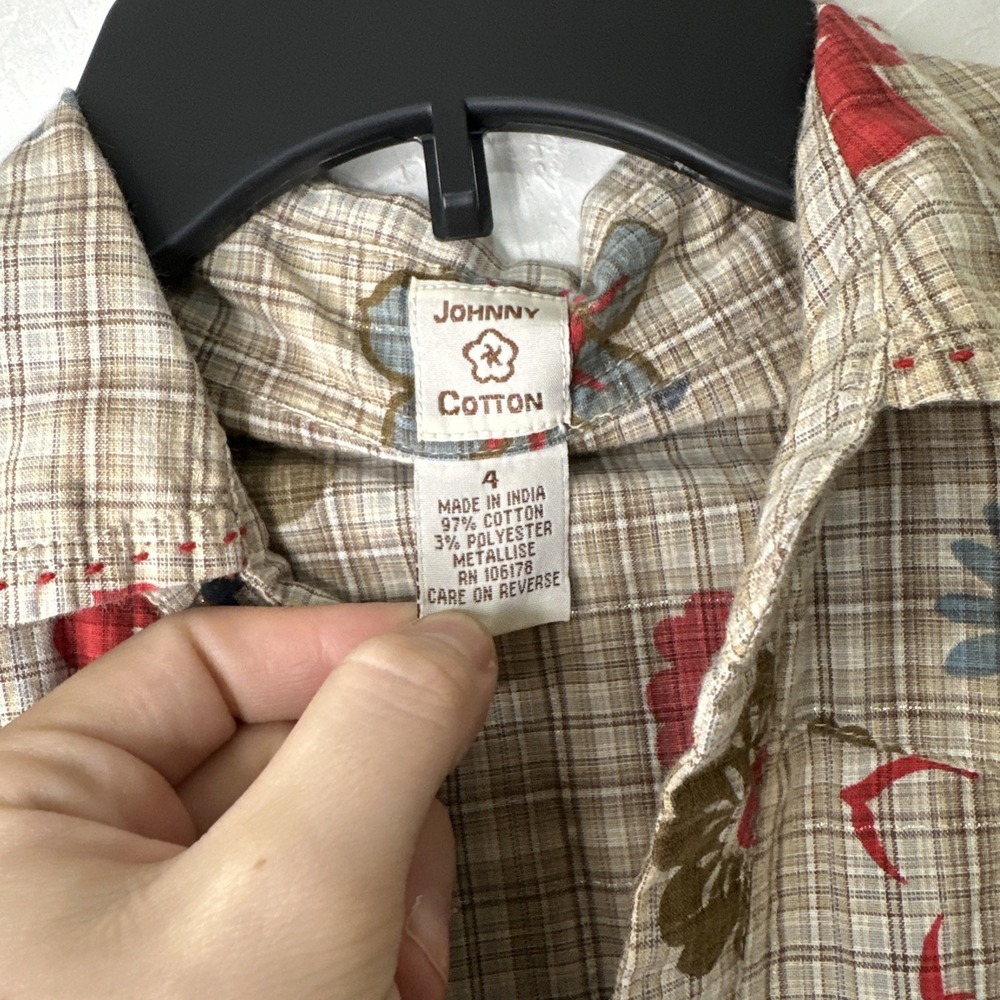 Johnny Was Cotton Floral Brown Red Gold Flannel Pearl Snap Button Up Size 4 - Picture 6 of 13